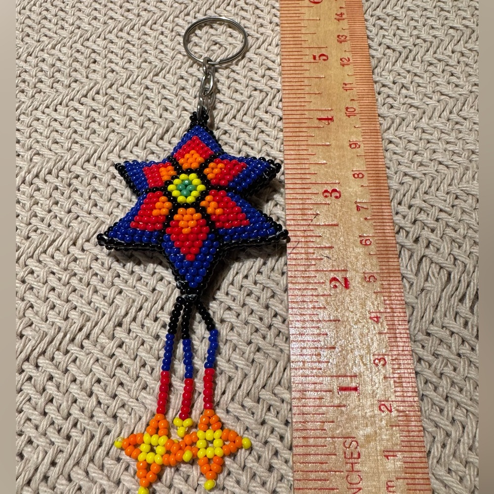 Colorful Beaded Star Keychain. Handmade. Guadalajara, Mexico.